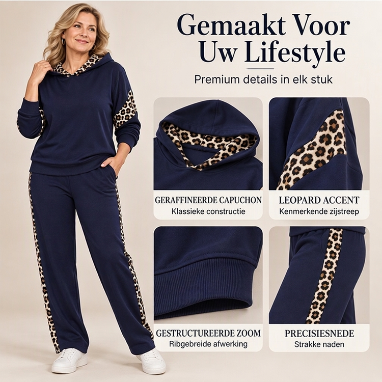 2-Delige Lounge Set met Capuchon en Luipaarddetails-1