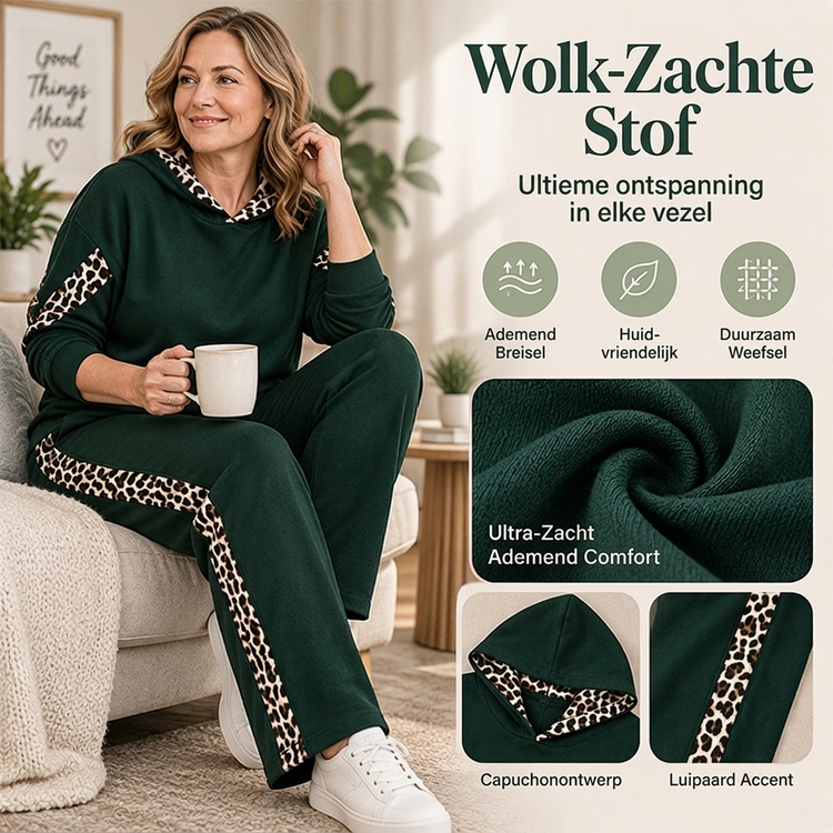 2-Delige Lounge Set met Capuchon en Luipaarddetails-3