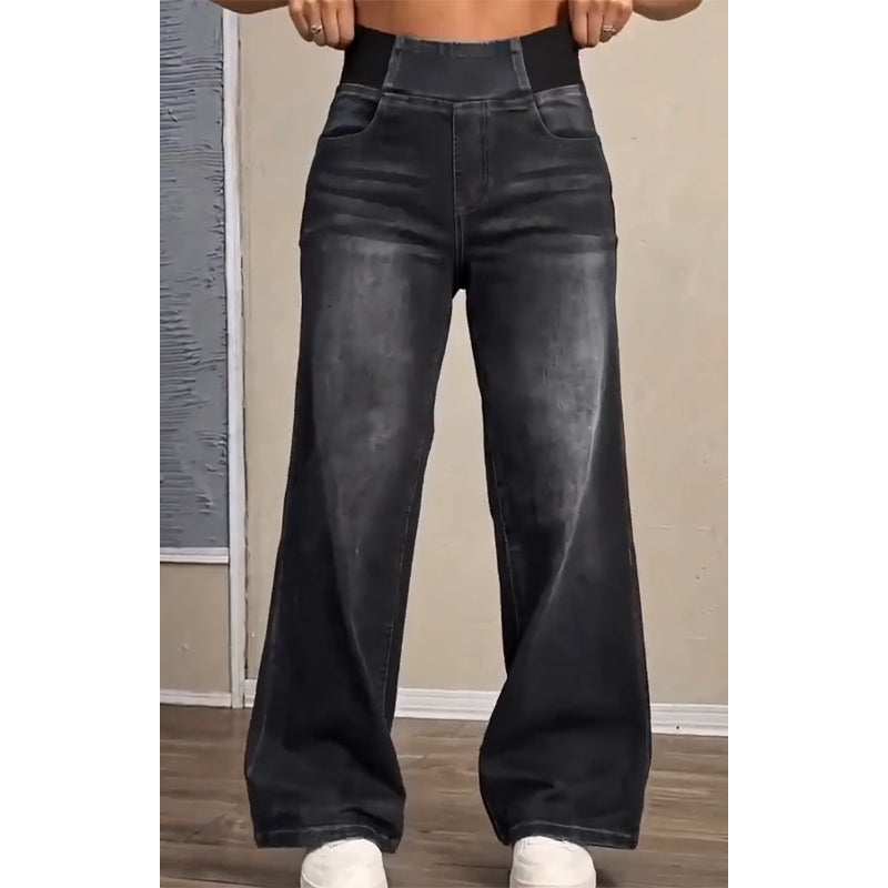 Elastische high-waist jeans met wijde pijpen-9