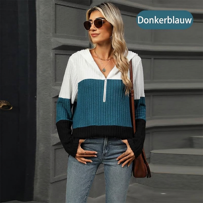 Gebreide hoodie met halve rits en colourblock design-15