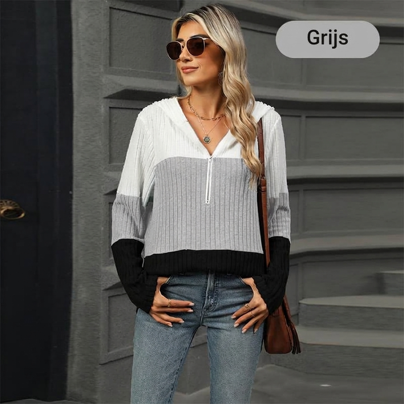 Gebreide hoodie met halve rits en colourblock design-16