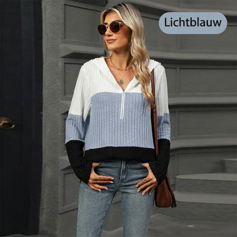 Gebreide hoodie met halve rits en colourblock design-18