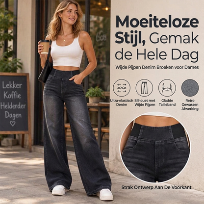 Elastische high-waist jeans met wijde pijpen