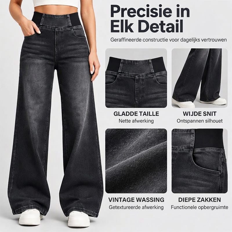 Elastische high-waist jeans met wijde pijpen-1