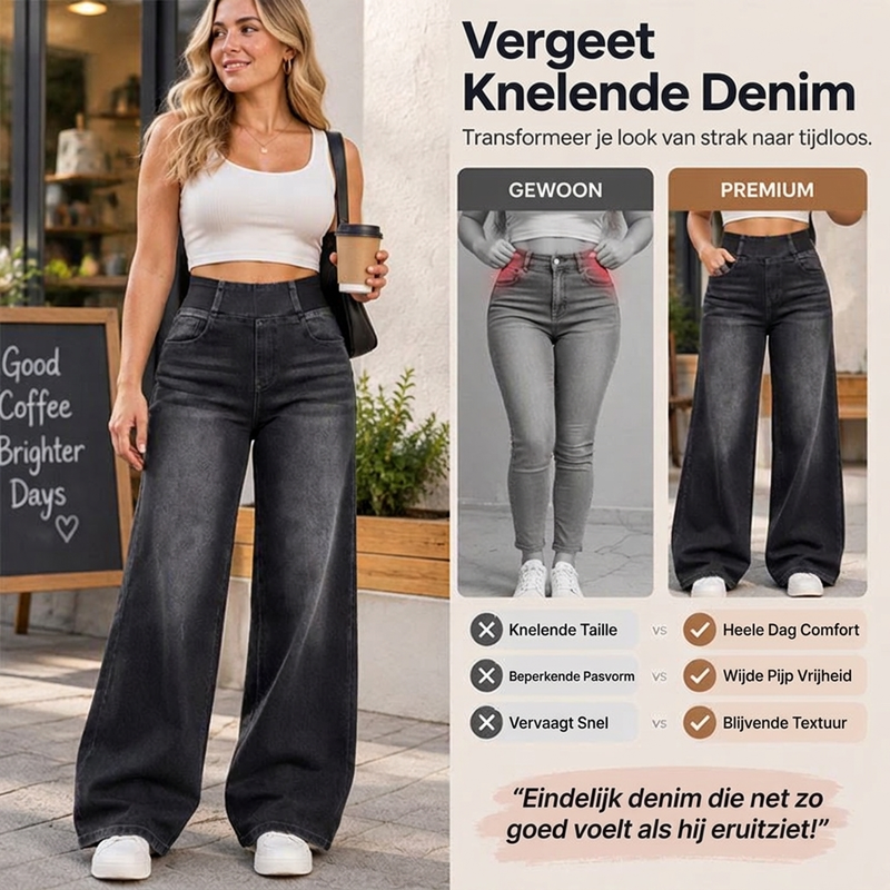 Elastische high-waist jeans met wijde pijpen-3