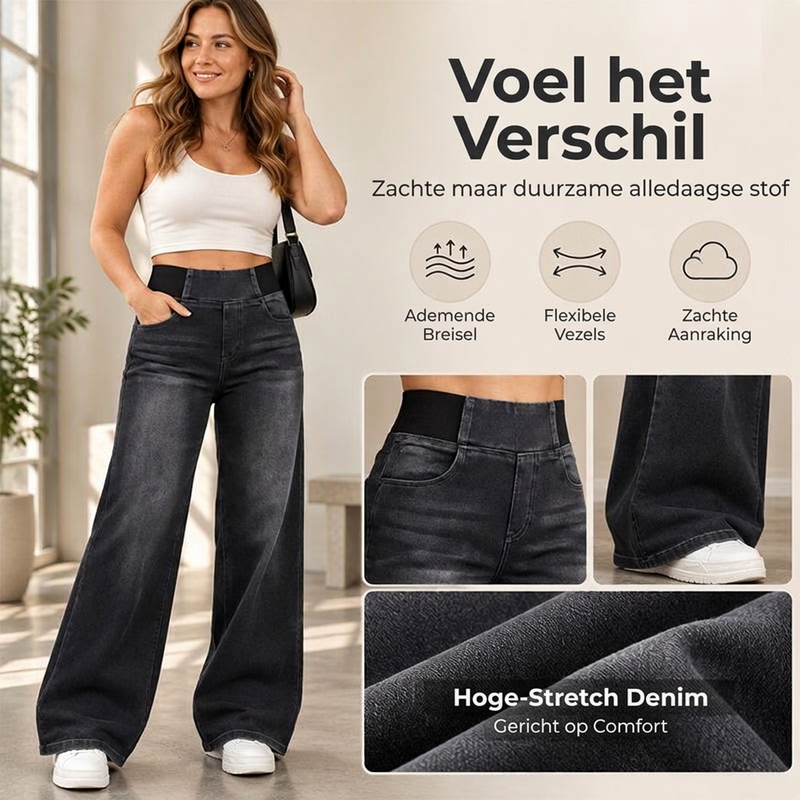 Elastische high-waist jeans met wijde pijpen-4