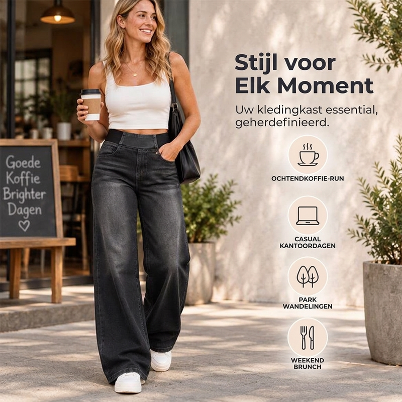 Elastische high-waist jeans met wijde pijpen-5