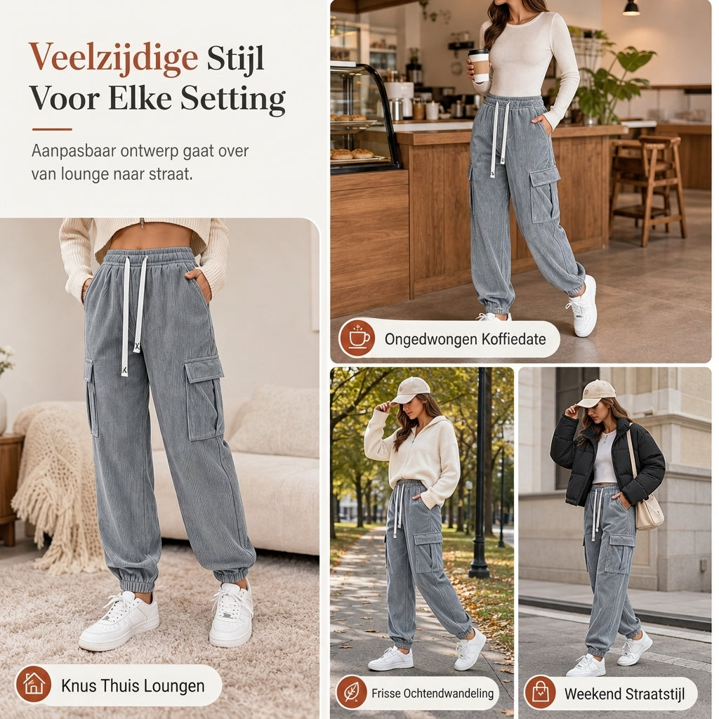 Corduroy cargo jogger met elastische taille-5
