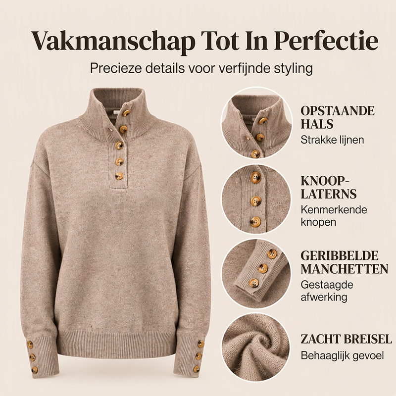 Gebreide trui met opstaande kraag en knoopdetails-1