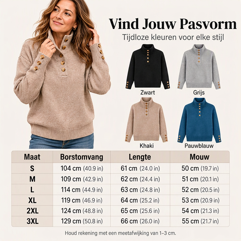 Gebreide trui met opstaande kraag en knoopdetails-2