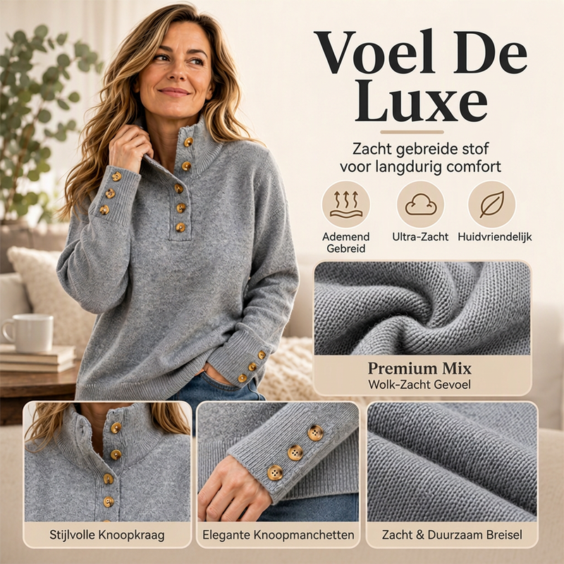 Gebreide trui met opstaande kraag en knoopdetails-4
