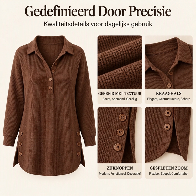Wafelgebreide trui met polokraag en knoopdetails-1