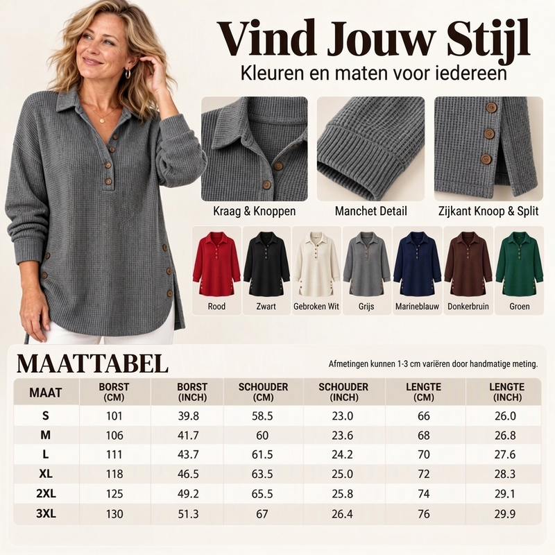 Wafelgebreide trui met polokraag en knoopdetails-5