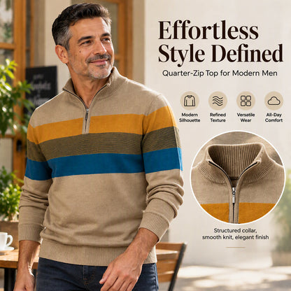 🔥Gratis verzending✈️Casual herentrui met halve rits en strepen in slim fit