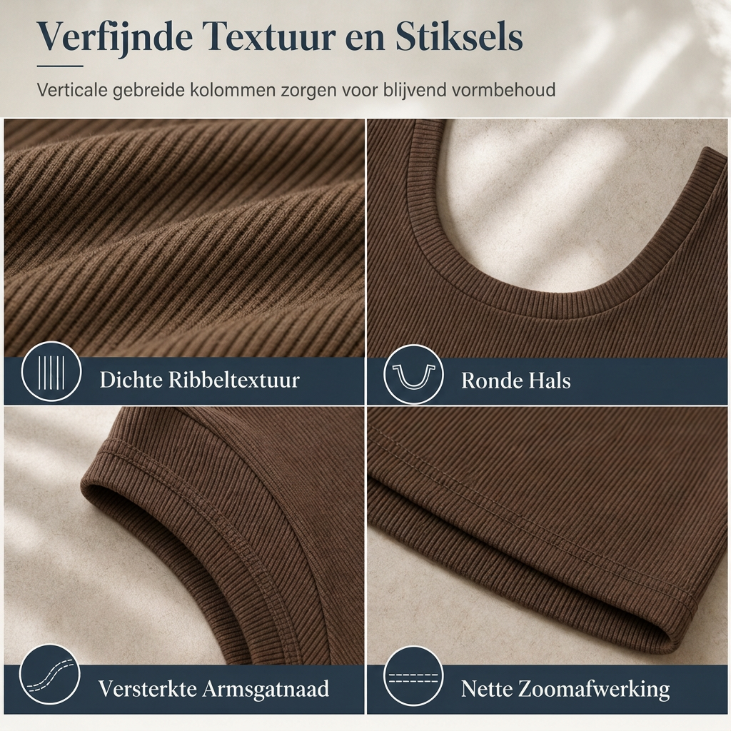 Aansluitende geribde top met ronde hals-3