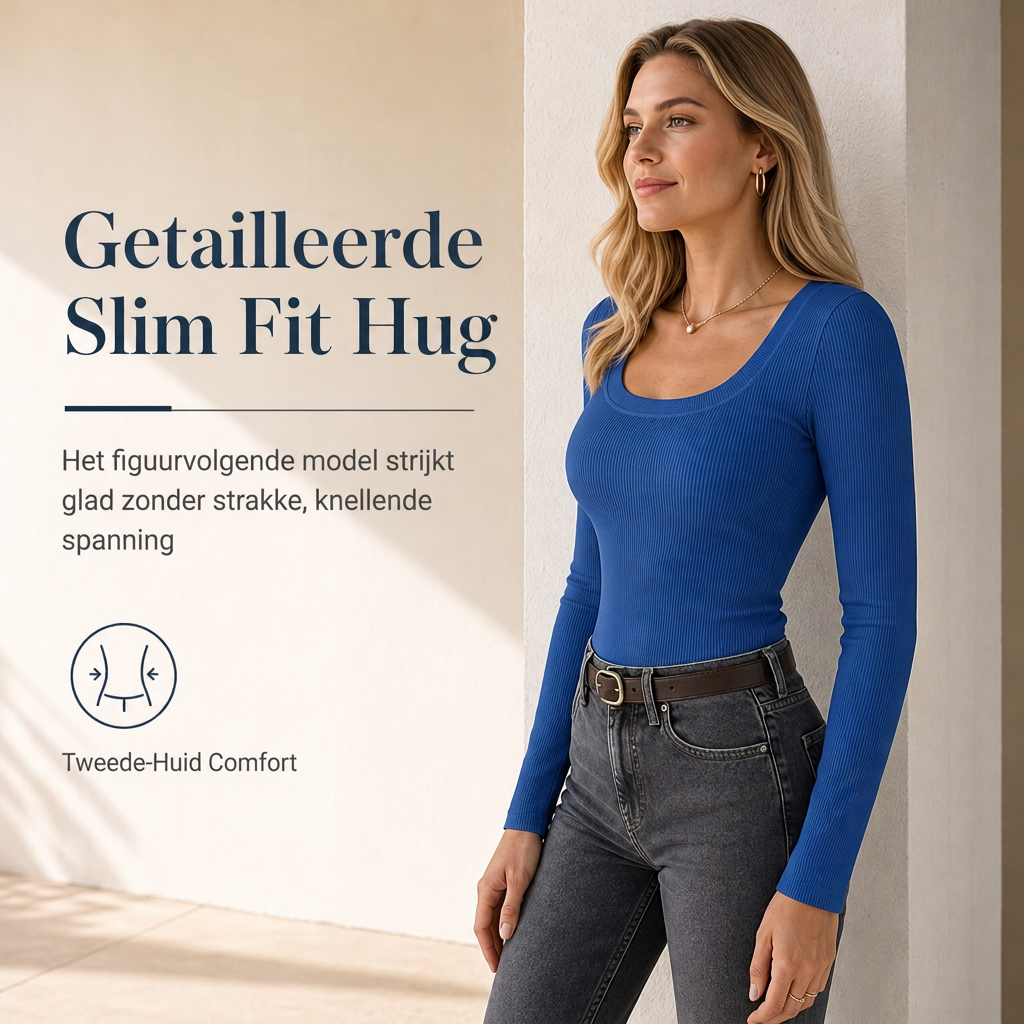 Aansluitende geribde top met ronde hals-4