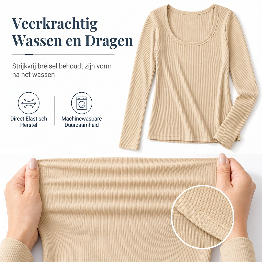 Aansluitende geribde top met ronde hals-6
