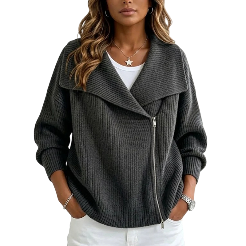 Chique damesvest met asymmetrische rits-10