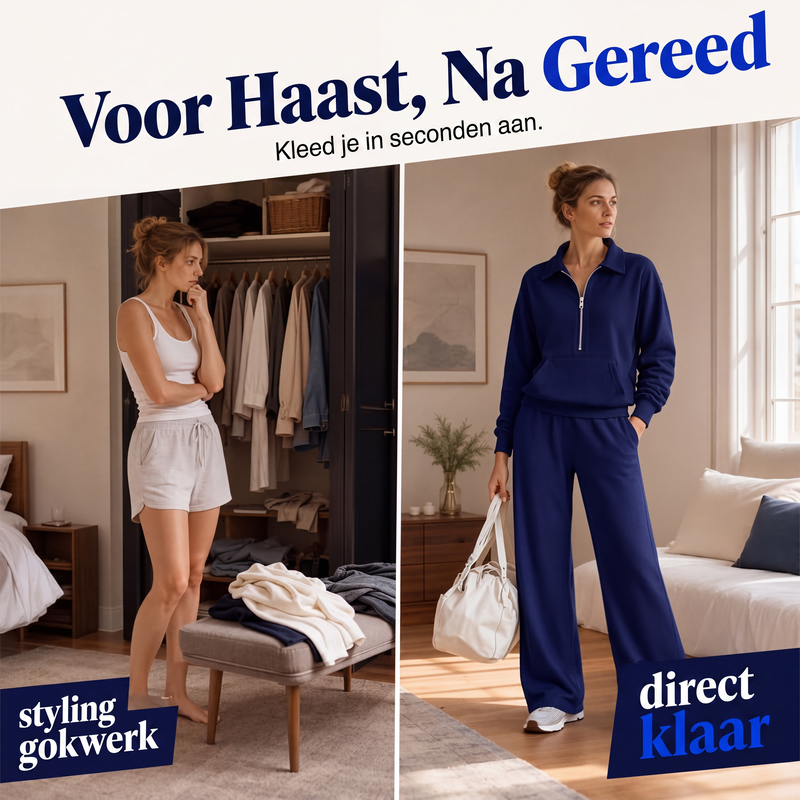 Tweedelige loungeset met halve rits en wijde broek-2