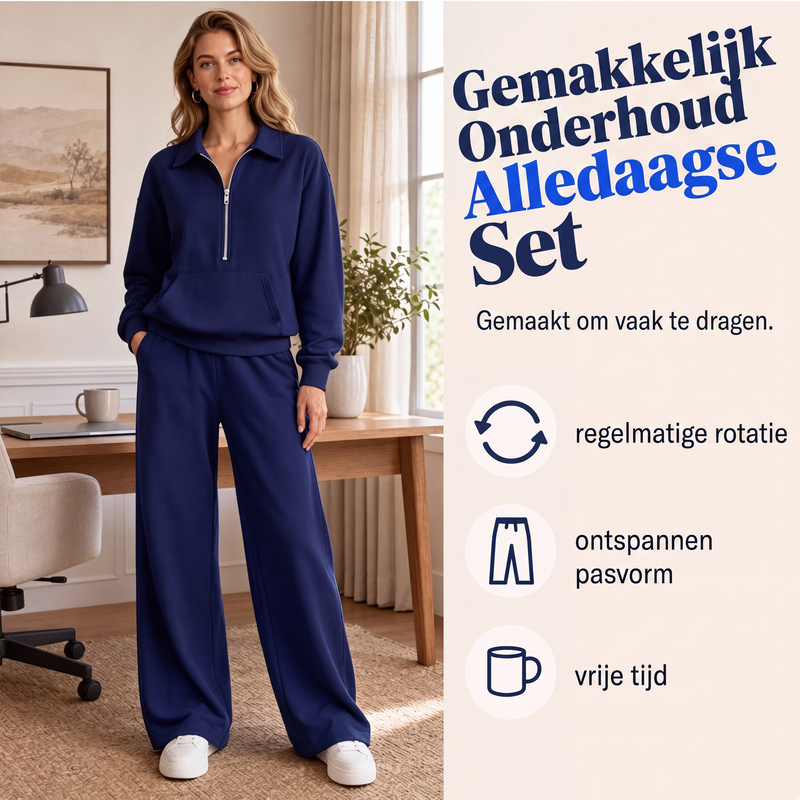 Tweedelige loungeset met halve rits en wijde broek-4