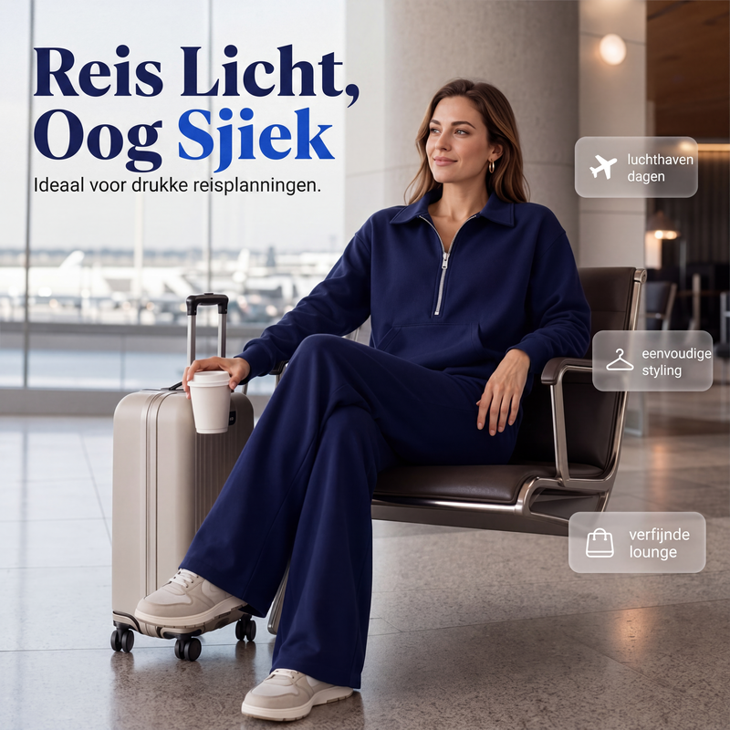 Tweedelige loungeset met halve rits en wijde broek-5