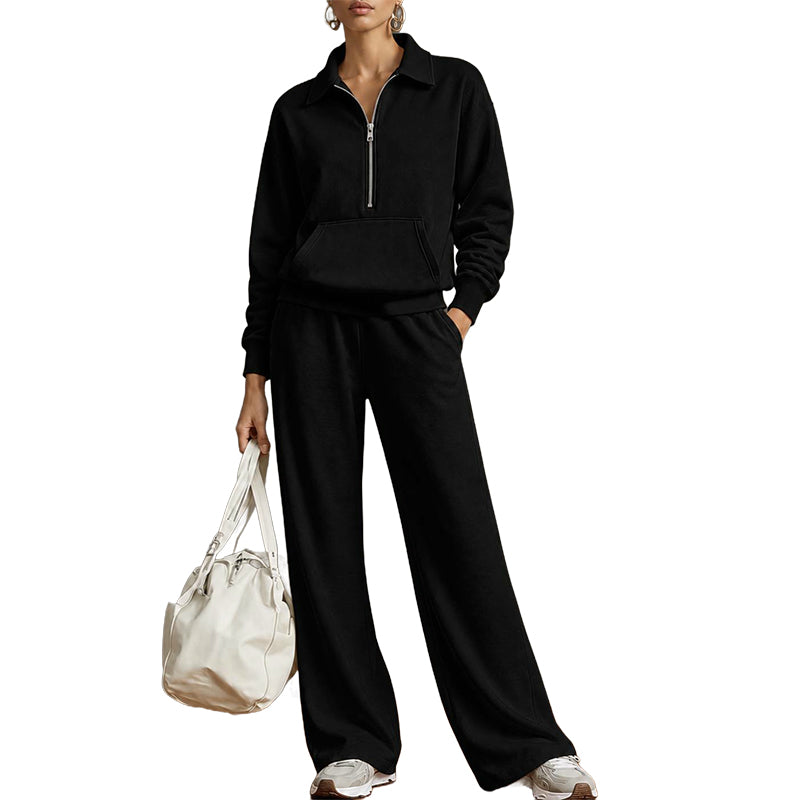 Tweedelige loungeset met halve rits en wijde broek-12