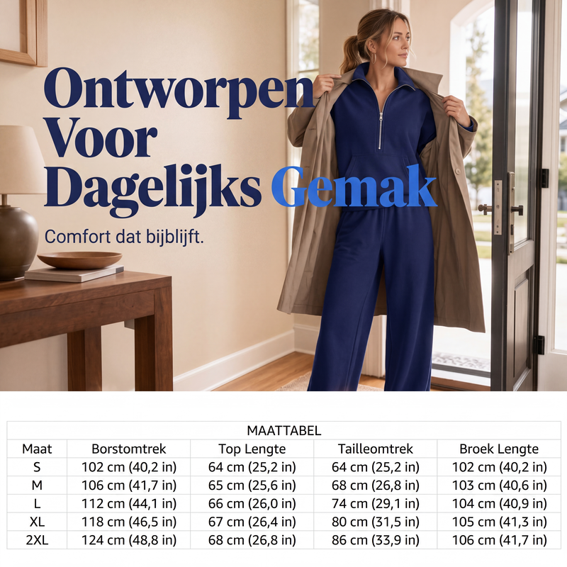 Tweedelige loungeset met halve rits en wijde broek-6