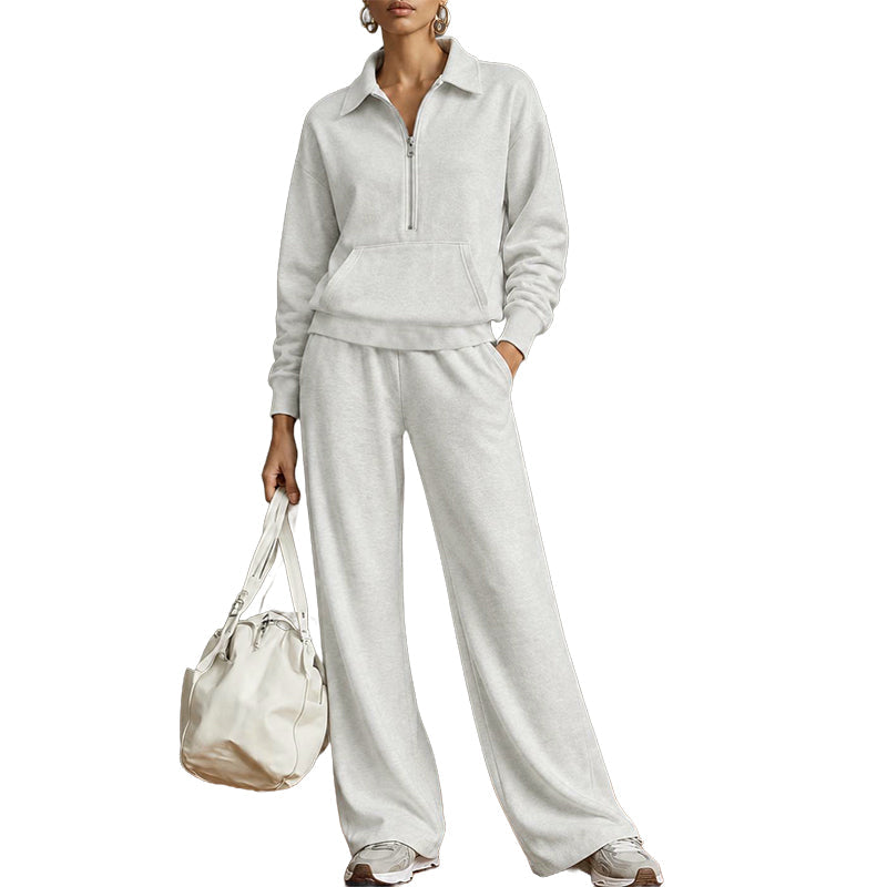 Tweedelige loungeset met halve rits en wijde broek-15