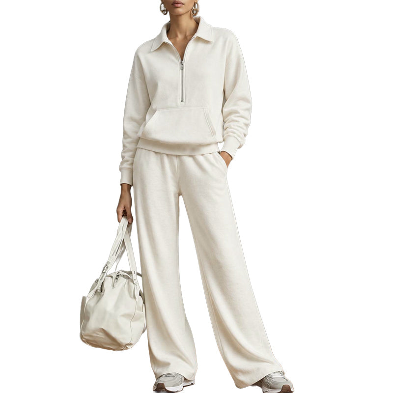 Tweedelige loungeset met halve rits en wijde broek-13