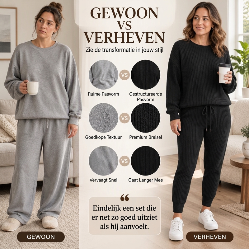 Tweedelige geribde gebreide set voor dames-3