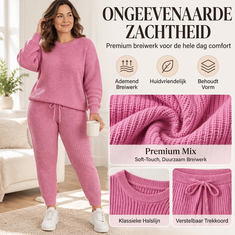 Tweedelige geribde gebreide set voor dames-4