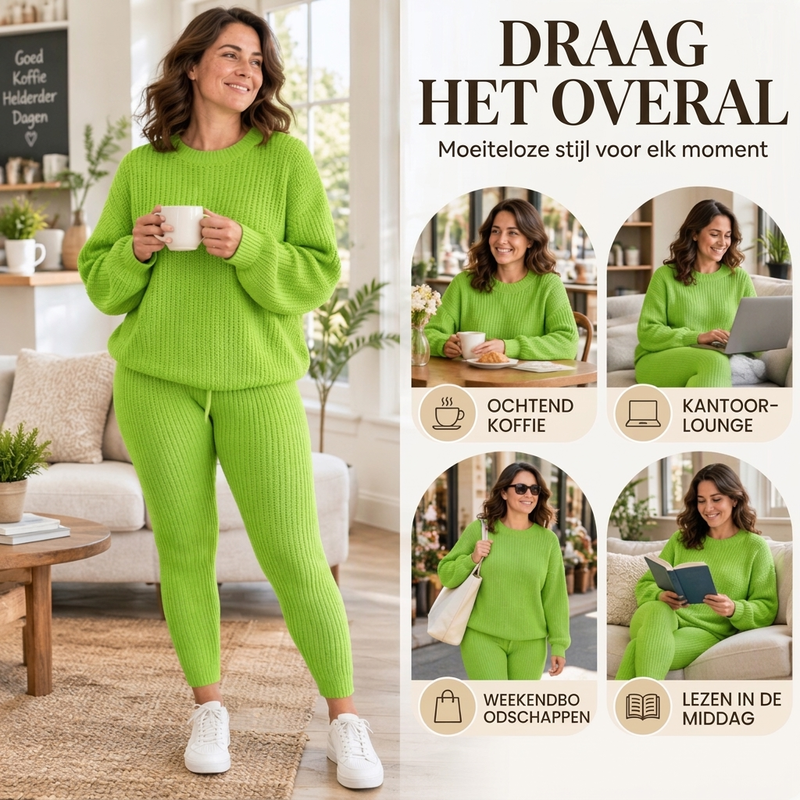 Tweedelige geribde gebreide set voor dames-5