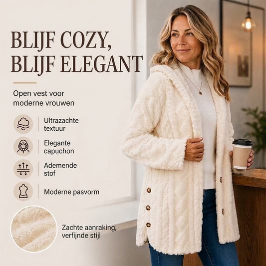 Zachte Lange Teddy Jas met Capuchon en Knoopsluiting
