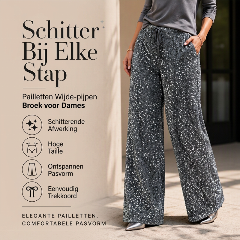 Wijde paillettenbroek met hoge taille voor dames
