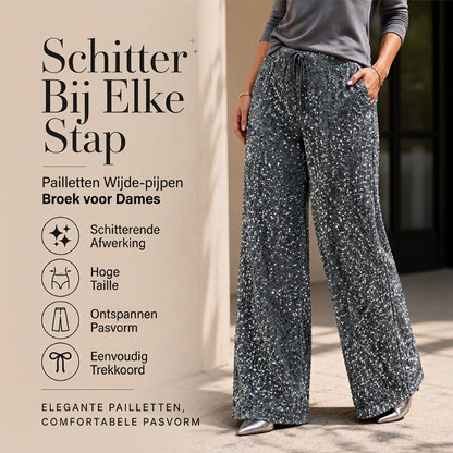 Wijde paillettenbroek met hoge taille voor dames