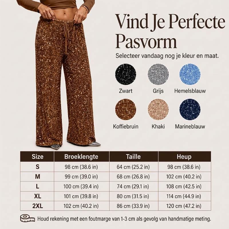 Wijde paillettenbroek met hoge taille voor dames-2