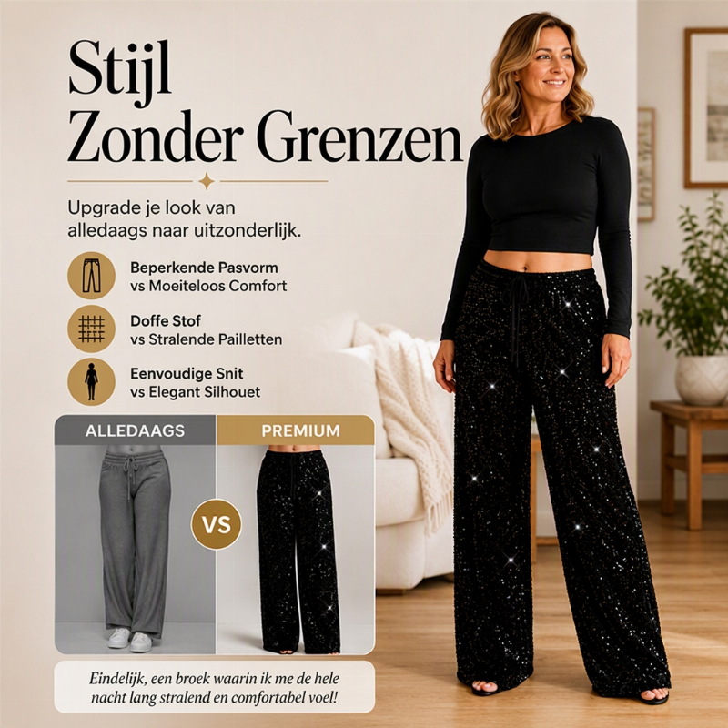 Wijde paillettenbroek met hoge taille voor dames-3