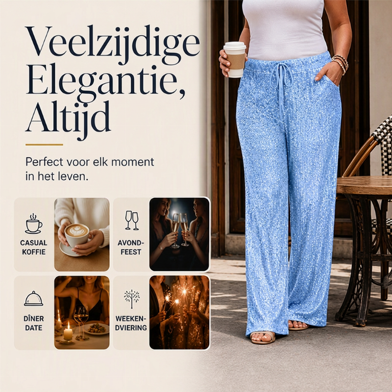 Wijde paillettenbroek met hoge taille voor dames-5