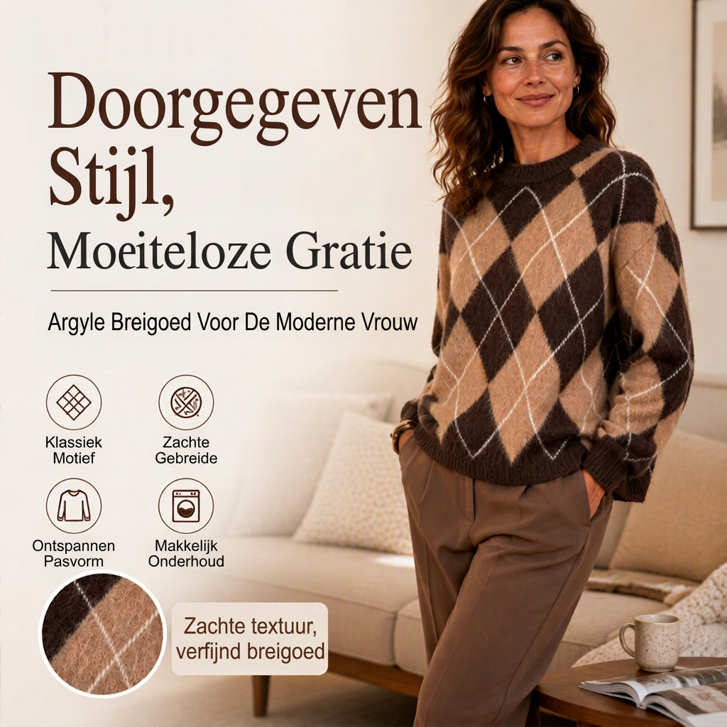 Gebreide argyle trui met relaxte pasvorm