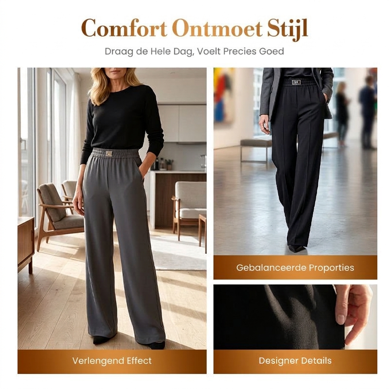 Elastische pull-on pantalon met wijde pijpen-5